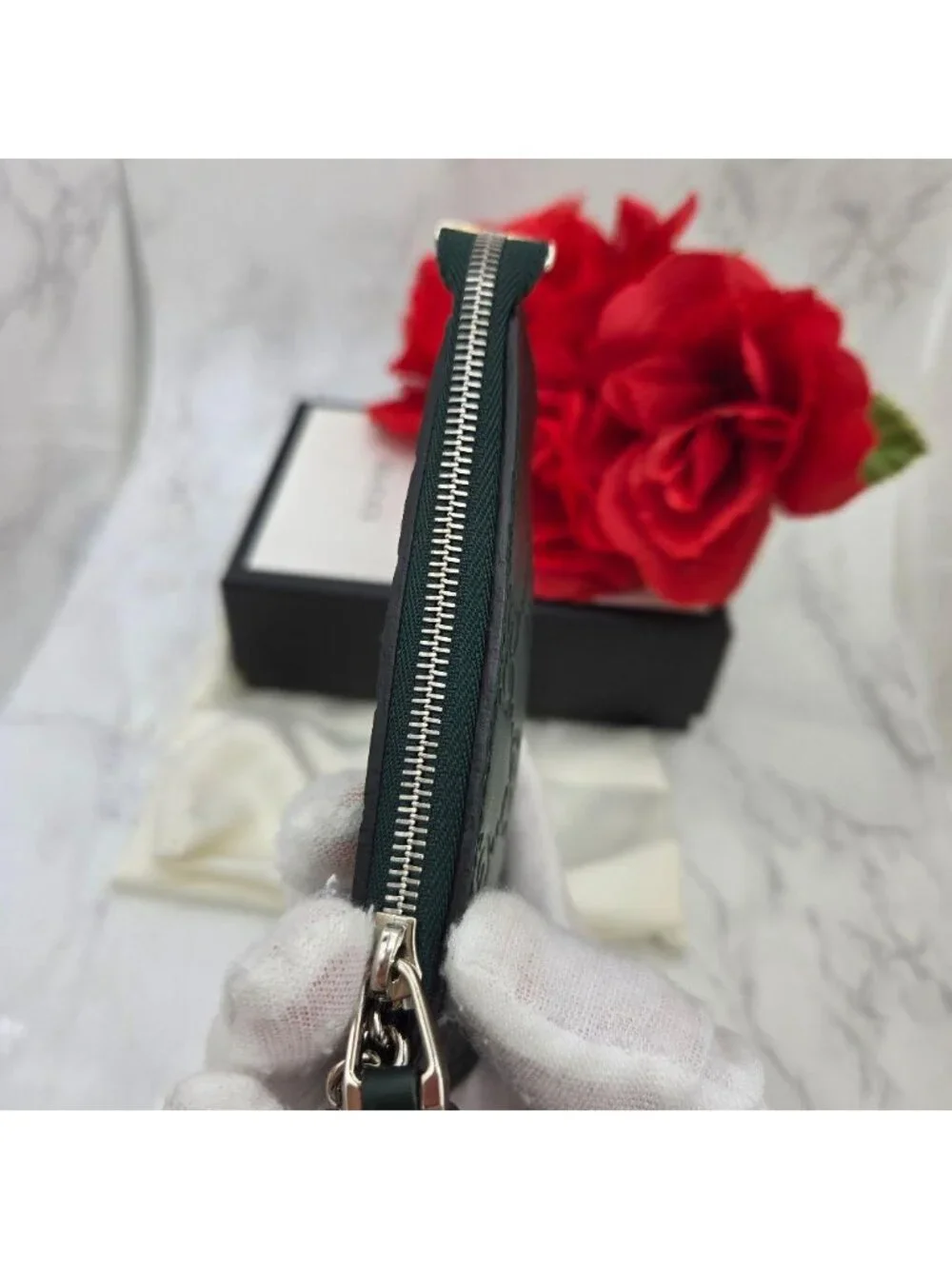 Gucci Guccissima Coin Purse Wallet GG Green Leather